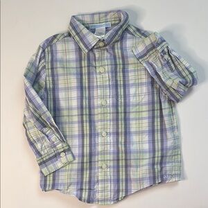 Janie and Jack Toddler Boy's Green and Purple Plaid Button Down Shirt Size 18-24